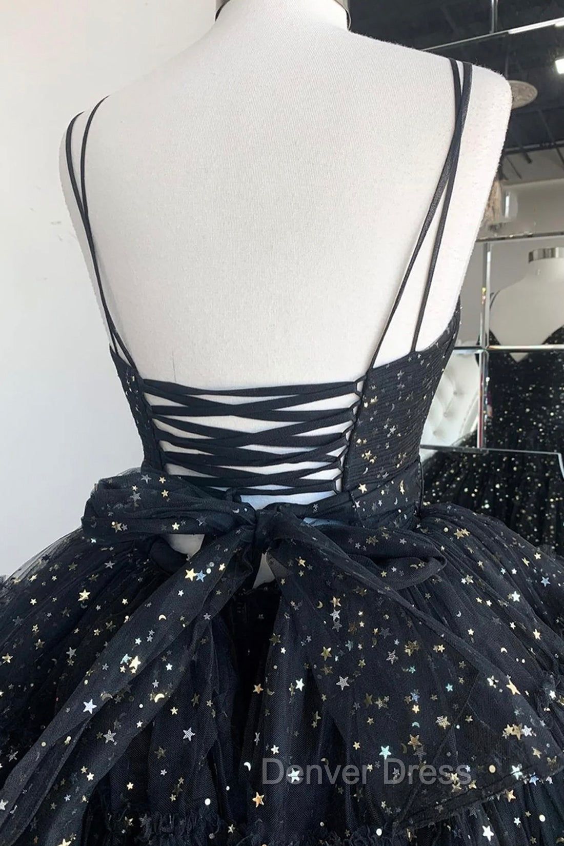 Black A Line Tulle High Low Prom Dress, V Neck Prom Dresses
