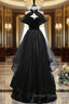 Black A Line Tulle Long Prom Dress, Black Long Prom Dresses