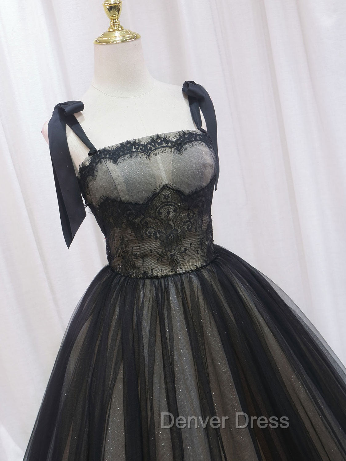 Black A-Line Tulle Long Prom Dresses, Black Tulle Formal Evening Dresses