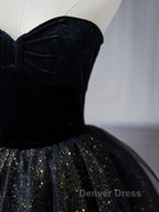 Black A Line Tulle Shiny Tulle Long Prom Dress, Black Tulle Prom Dresses
