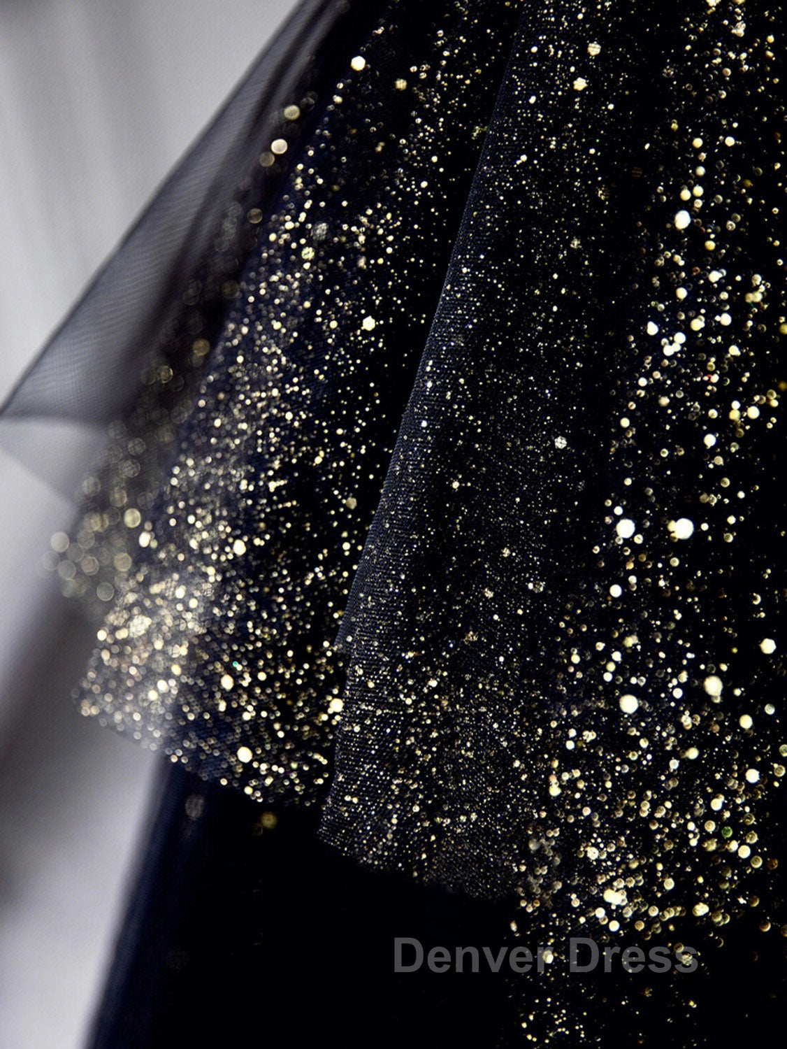 Black A Line Tulle Shiny Tulle Long Prom Dress, Black Tulle Prom Dresses