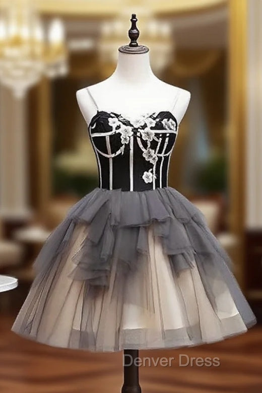 Black and Champagne Sweetheart Short Formal Dresses Party Dresses, Short Homecoming Dresses Main image