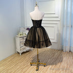 Black and Champagne Tulle Sweetheart Lace Short Prom Dress, Tulle Homecoming Dresses