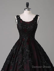 Black And Red Backless Tulle Long Formal Gown, Black And Red Long Prom Dress