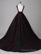 Black And Red Backless Tulle Long Formal Gown, Black And Red Long Prom Dresses