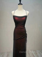 Black and Red Straps Long Simple Prom Dress, Black and Red Prom Dresses