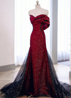 Black And Red Sweetheart Mermaid Long Prom Dress, Black And Red Prom Dresses