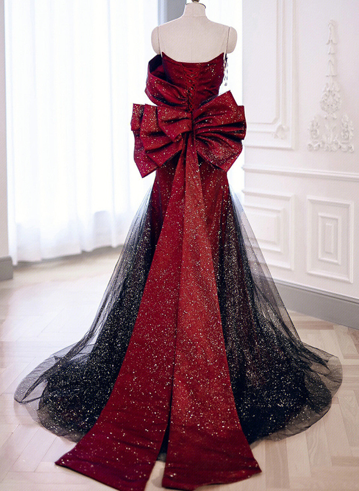 Black And Red Sweetheart Mermaid Long Prom Dress, Black And Red Prom Dresses