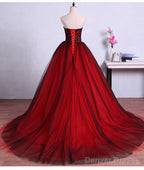 Black And Red Tulle Long Gorgeous Prom Gown, Pretty Prom Dresses, Lovely Prom Gown For 16 Birthday