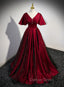 Black and Red V-neckline Long Satin Prom Dresses,Chic Long A-line Party Dresses