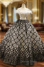 Black And White Ball Gown Off The Shoulder Lace Beading Haute Couture Prom Dresses With Feather