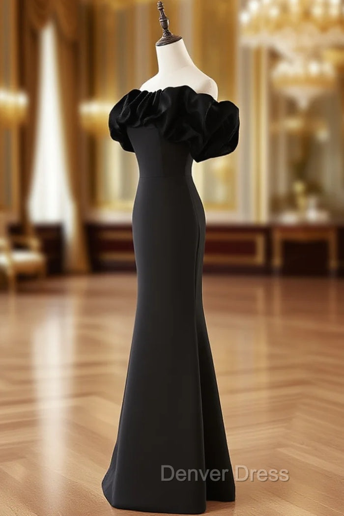 Black and White Mermaid Long Off Shoulder Party Dresses, Long Evening Dresses Prom Dresses Main image