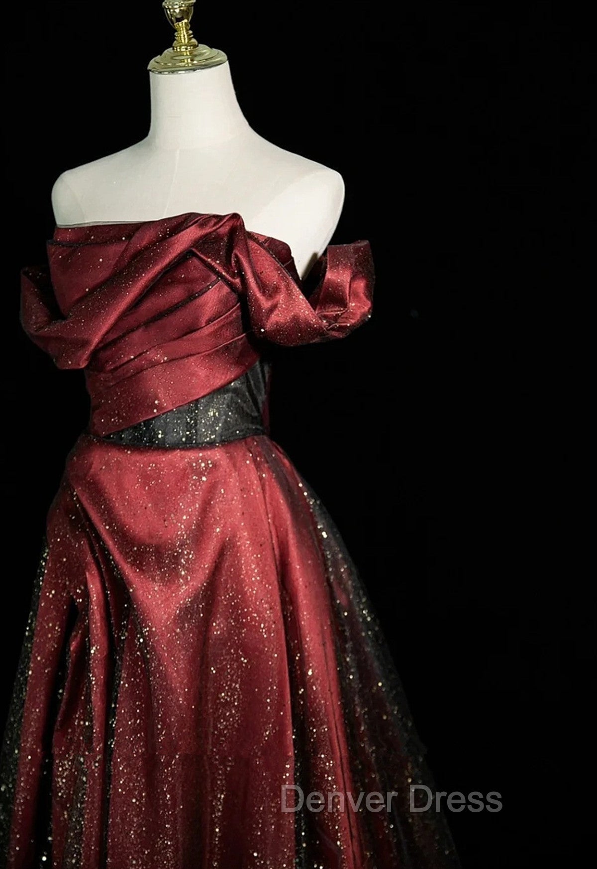 Black and Wine Red Satin Off Shoulder Formal Dresses, A-line Long Prom Dresses Secondary image