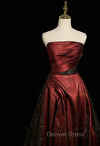Black and Wine Red Satin Off Shoulder Formal Dresses, A-line Long Prom Dresses