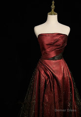 Black and Wine Red Satin Off Shoulder Formal Dress, A-line Long Prom Dress
