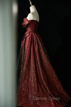 Black and Wine Red Satin Off Shoulder Formal Dresses, A-line Long Prom Dresses