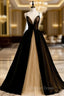 Black And Yellow Tulle Spagehtti Straps Pleats Prom Dresses