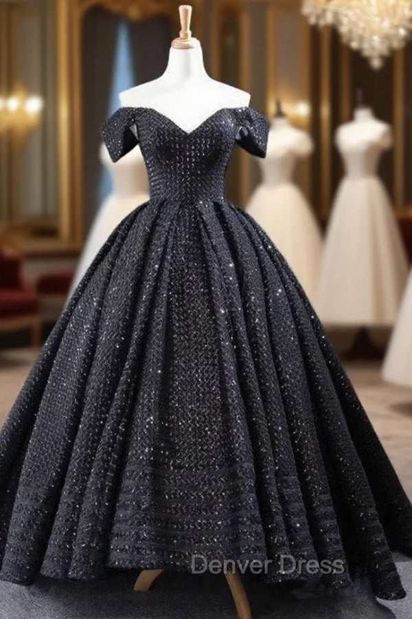 Black Ball Gown  Sequins Off the Shoulder Prom Dresses Main image
