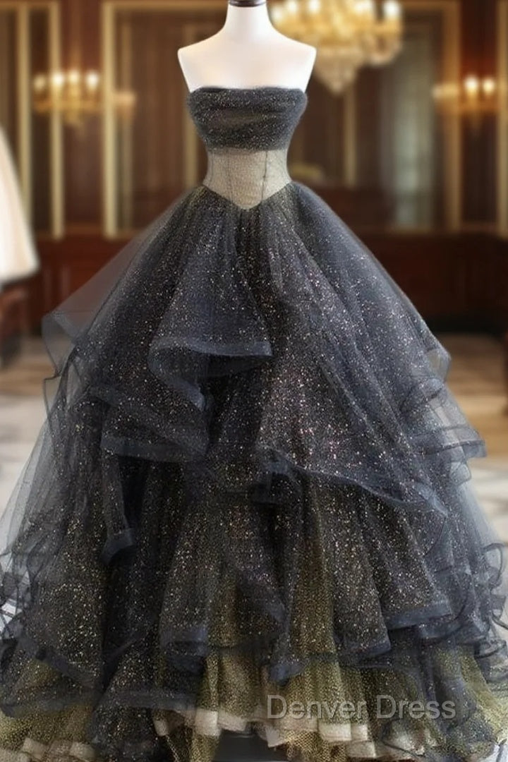 Black Ball Gowns Long Prom Dress, Black Prom Dresses Main image