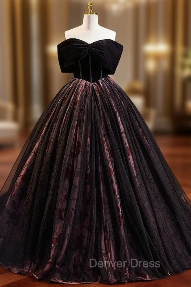 Black Ball Gown Off the Shoulder Prom Dresses Main image