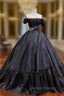 Black Ball Gowns Satin Off the Shoulder Wedding Dresses