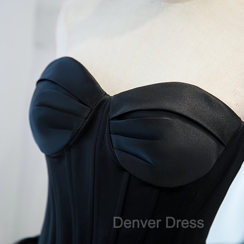 Black Ball Gowns Sweetheart Satin and Tulle Prom Gowns, Black Prom Dresses