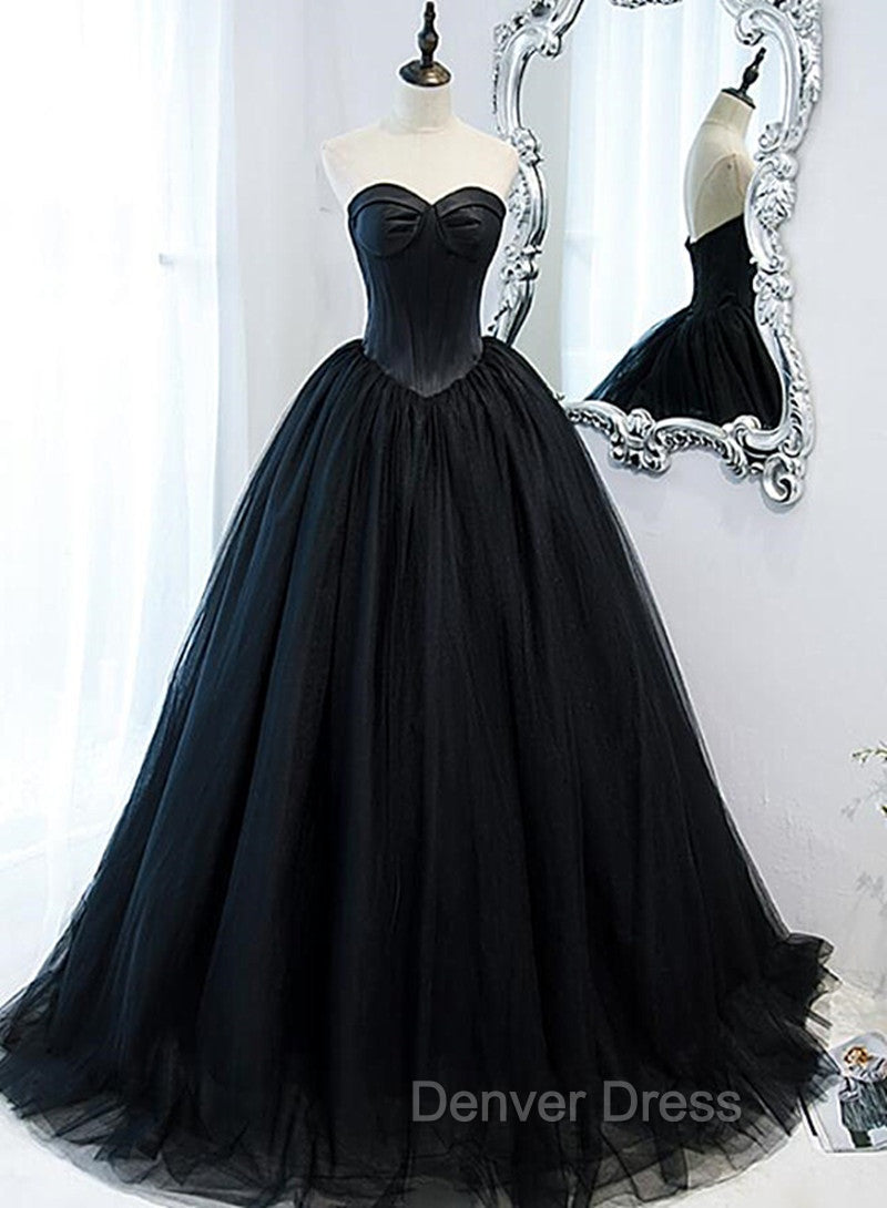 Black Ball Gown Sweetheart Satin and Tulle Formal Gown, Black Party Dresses