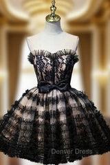 Black Ball Gown Sweetheart Tulle Lace up Bow Homecoming Dresses