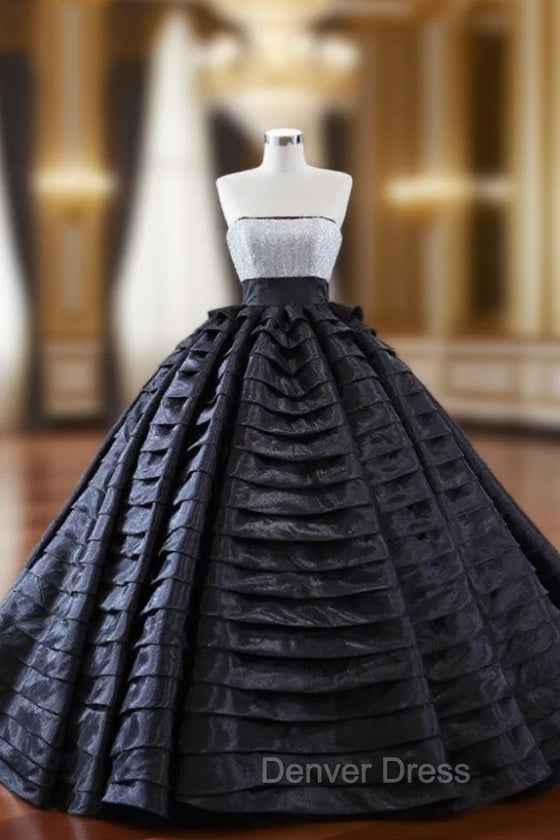 Black Ball Gown Tiers Sequins Prom Dresses Main image