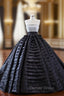 Black Ball Gown Tiers Sequins Prom Dresses