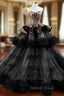 Black Ball Gown Tulle Gold Sequins Sweetheart Formal Prom Dresses