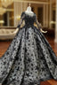 Black Ball Gown Tulle Star Sequins Long Sleeve Wedding Dresses