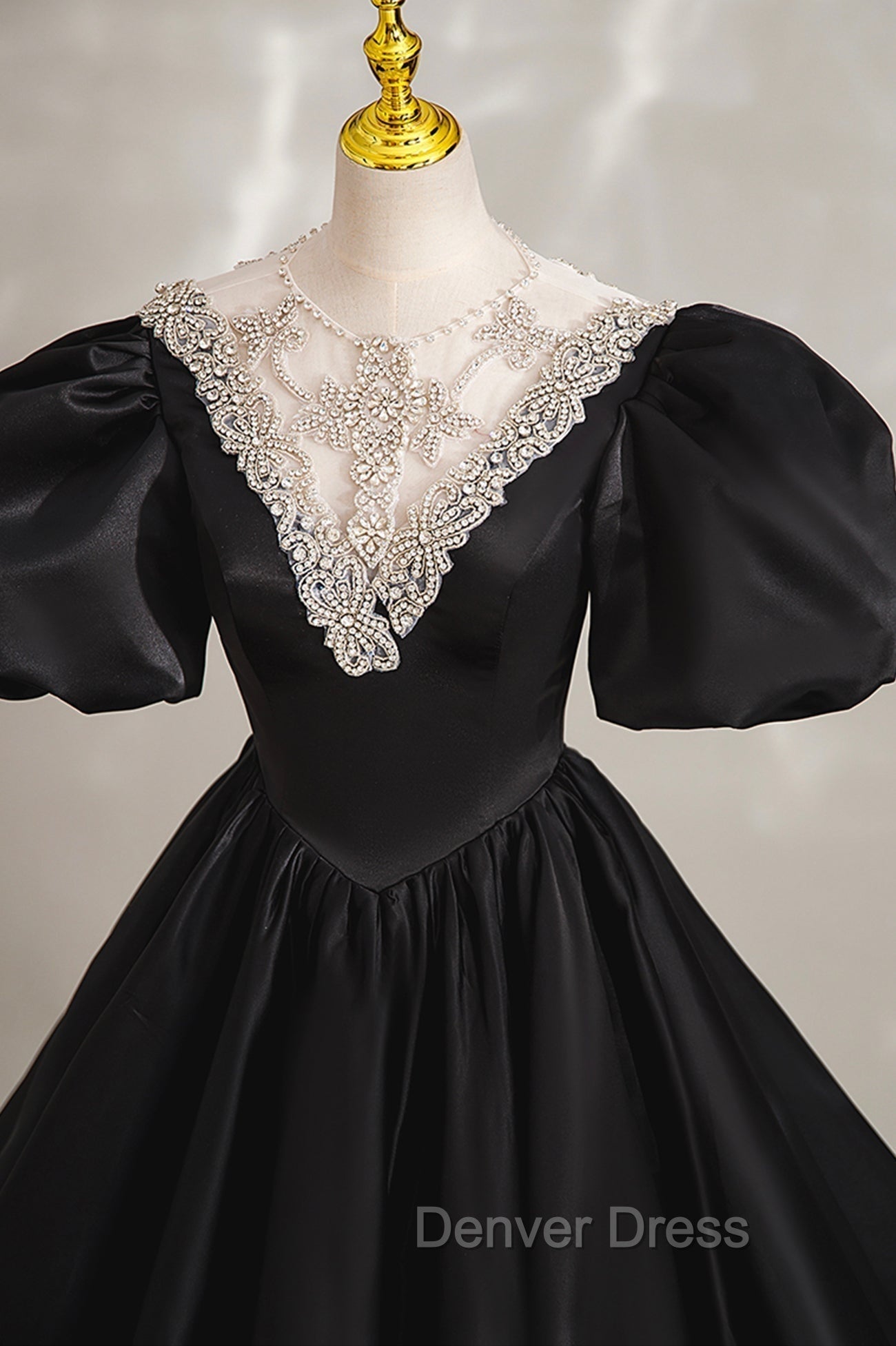 Black Ball Gown with Beaded, Black Short Sleeve Formal Evening Dresses Secondary image
