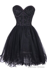 Black Beaded Embellished Sweetheart Short Tulle Homecoming Dress