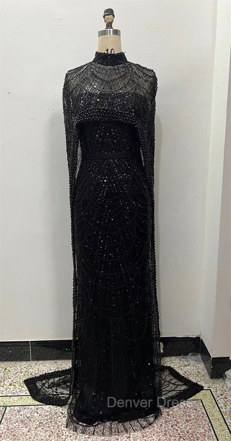 Black Beading Prom Dress Sweep Train High Neck Zipper Sleeveless Prom Dresses Secondary image