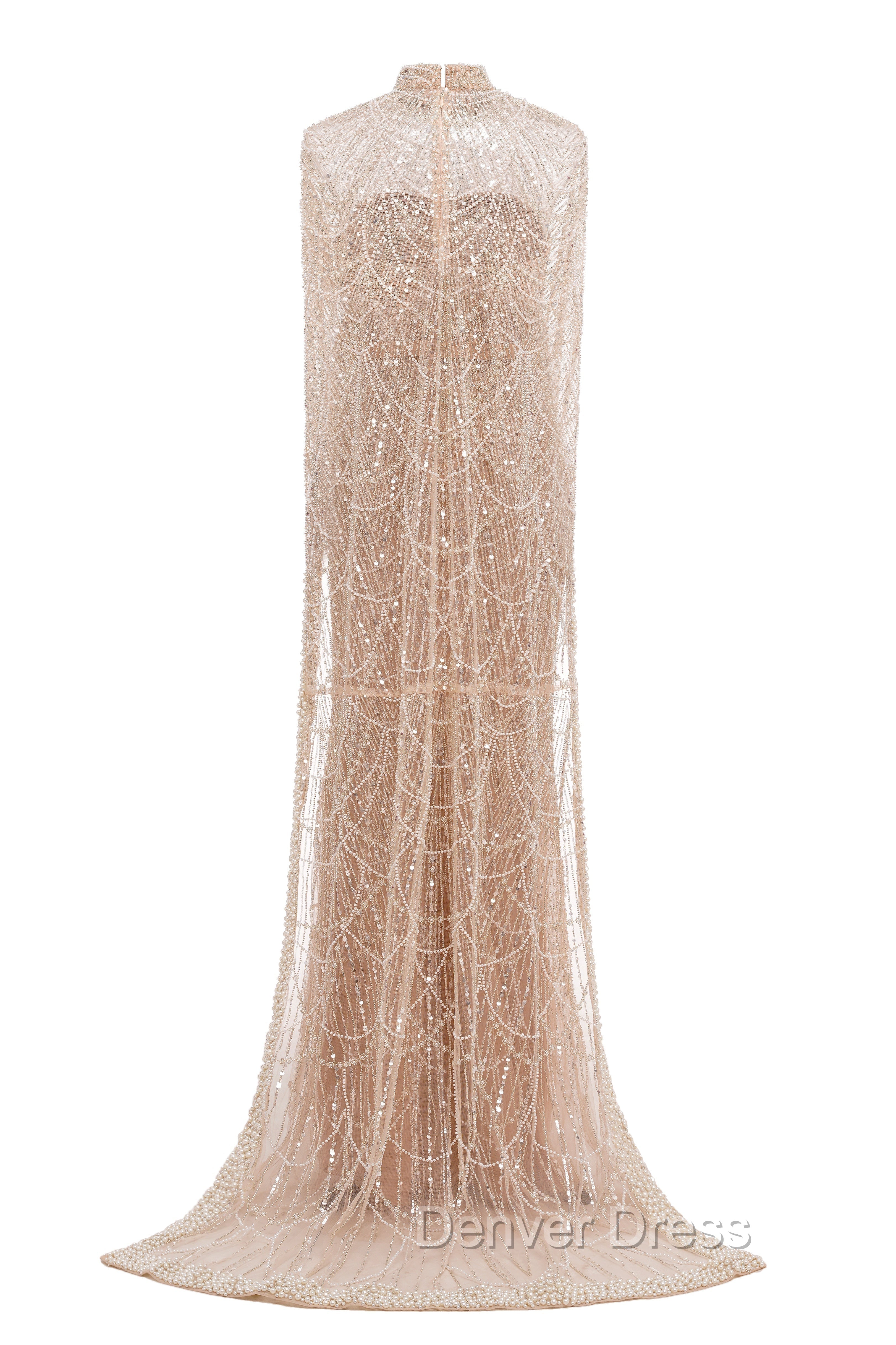 Black Beading Prom Dress Sweep Train High Neck Zipper Sleeveless Prom Dresses