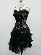 Black Chiffon Beaded Mini Prom Dress Homecoming Dresses
