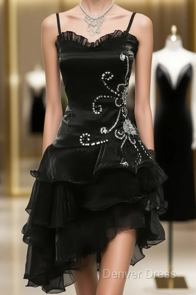 Black Chiffon Beaded Mini Prom Dresses Homecoming Dresses Main image