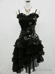 Black Chiffon Beaded Mini Prom Dress Homecoming Dress