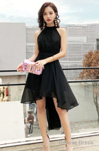 Black Chiffon Halter High Low Party Dress Homecoming Dress, Black Bridesmaid Dresses
