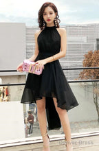 Black Chiffon Halter High Low Prom Dress Homecoming Dress, Black Bridesmaid Dresses