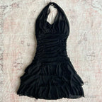 Black Chiffon Sleeveless Halter Prom Dress Short Prom Dresses
