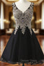 Black Chiffon V-neck Lace Appliques Beading Homecoming Dresses