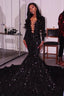 Black Deep V Neck Long Prom Dress , Mearmaid Prom Dresses