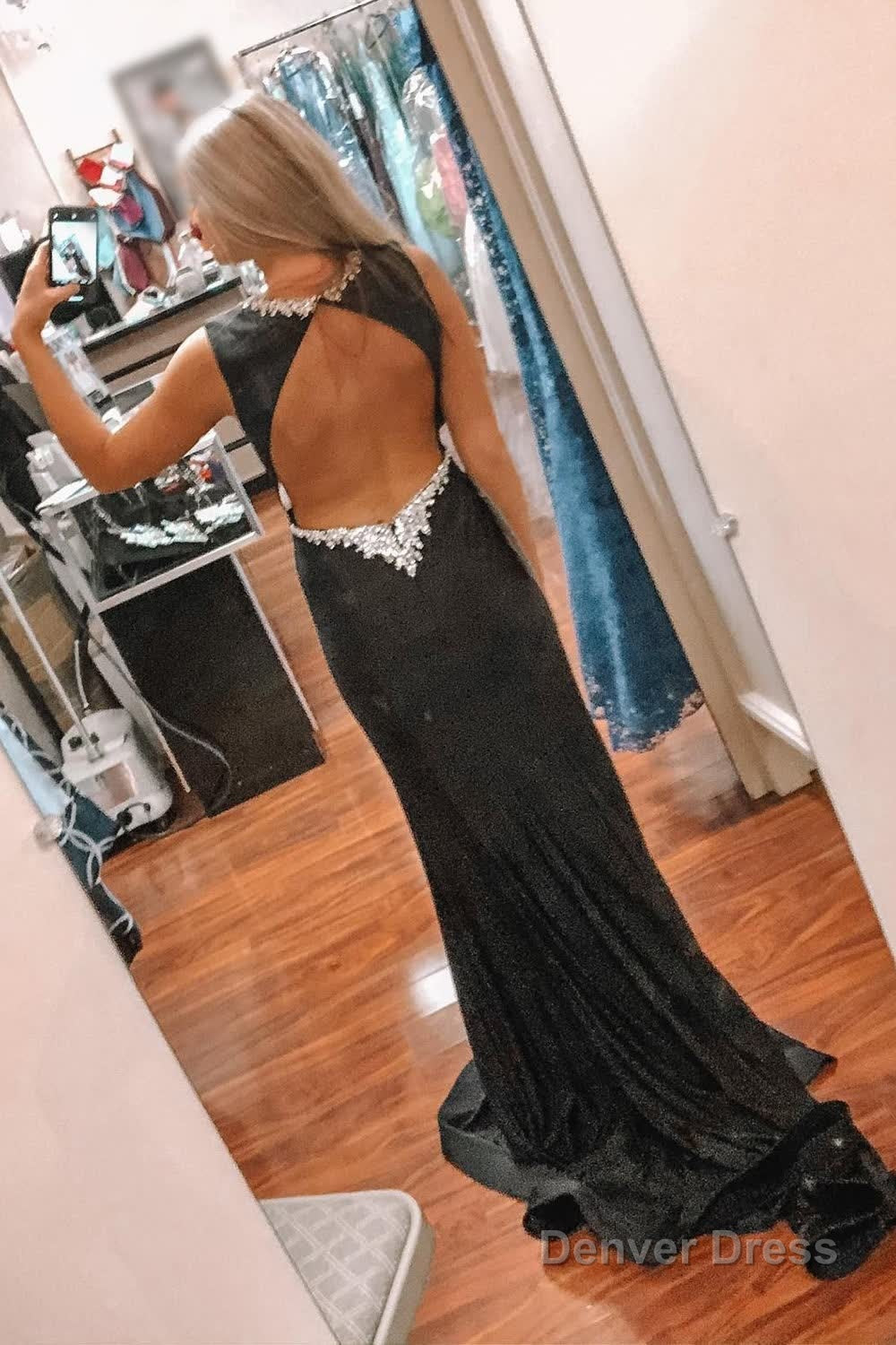 Black Deep V Neck Mermaid Prom Dresses with Slit Secondary image