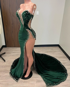 Black Girl Prom Dresses Long Mermaid Green Prom Gowns With Train