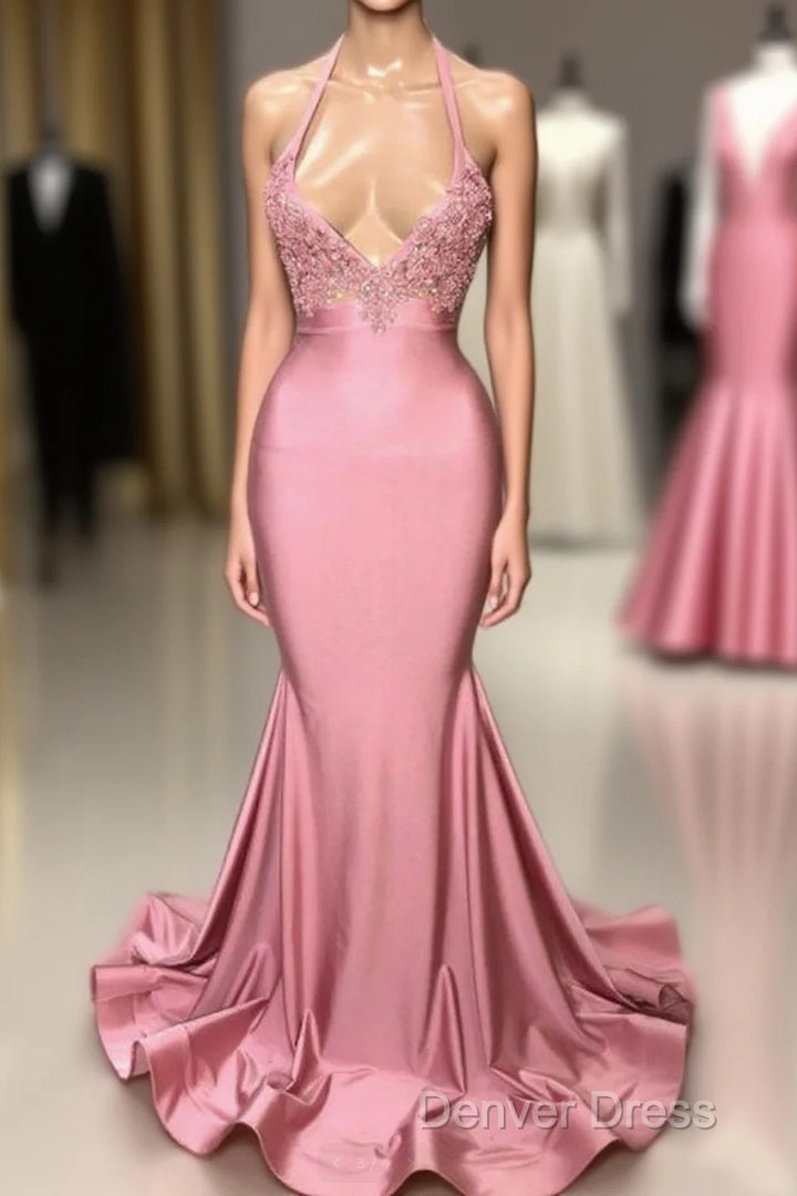 Black Girl Prom Dresses Mermaid Sleeveless Pink Prom Dresses | Sexy Beads Appliques Evening Dresses