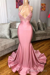 Black Girl Prom Dresses Mermaid Sleeveless Pink Prom Dresses | Sexy Beads Appliques Evening Dresses