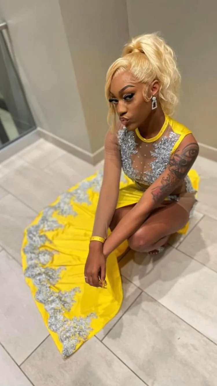 Black Girl Yellow Lace Prom Dress,Silver Lace Prom Dress, Sexy Prom Dresses