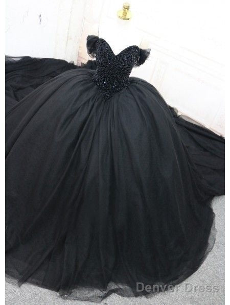 Black Gothic Beading Off-The-Shoulder Ball Gowns Wedding Dress Prom Dresses Main image